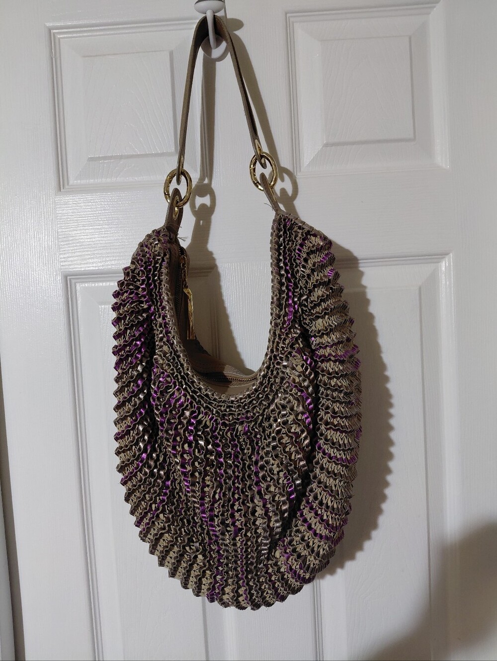 DVF Diane von Furstenberg Stephanie Purple Woven Leather Hobo Medium Handbag